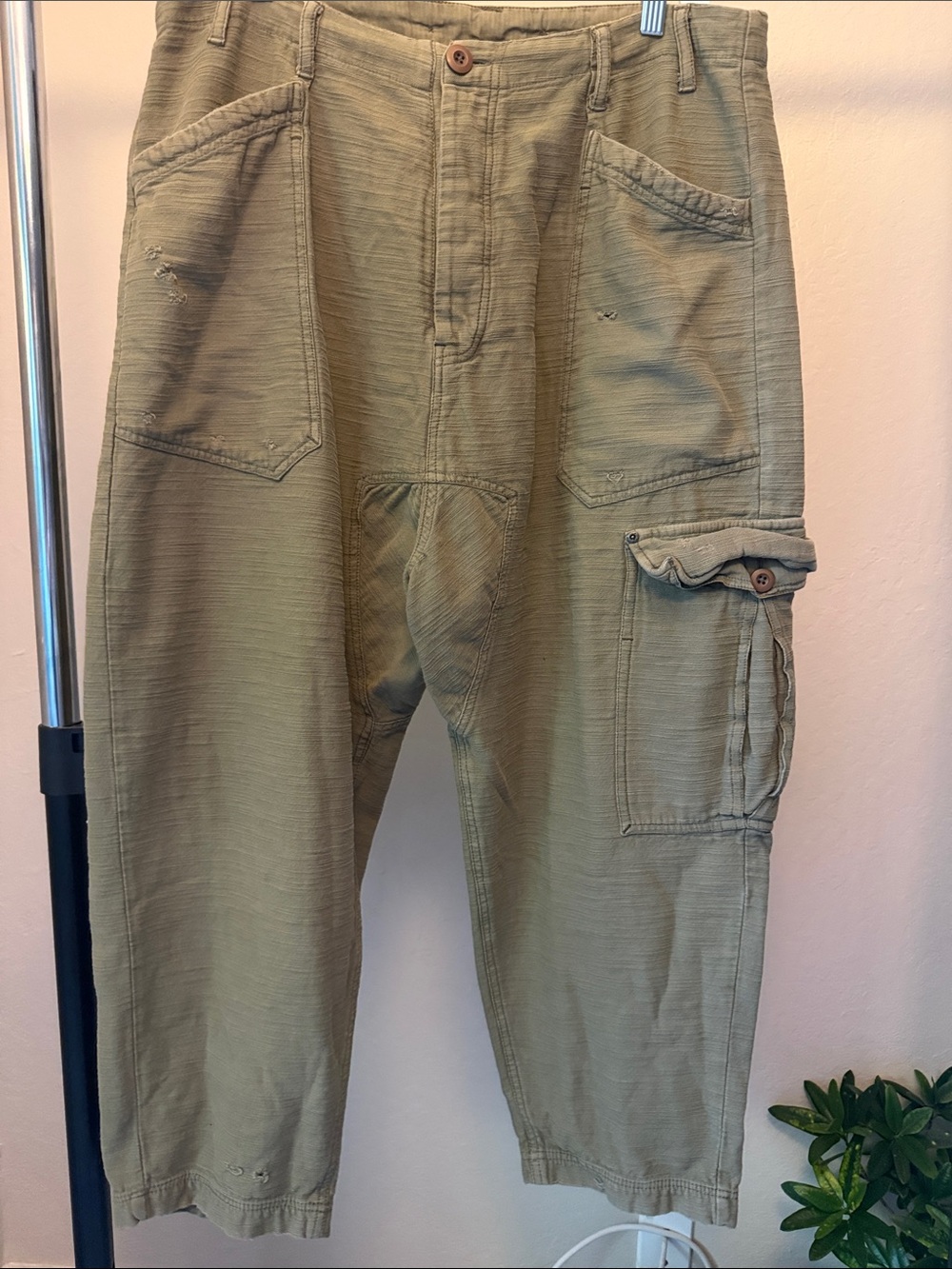 Free People Olive Green Cargo Baggy Barrel Oversized Pants  Size M